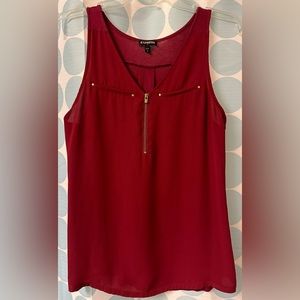 Express Sleeveless Zip Tank Top, Maroon, Size S